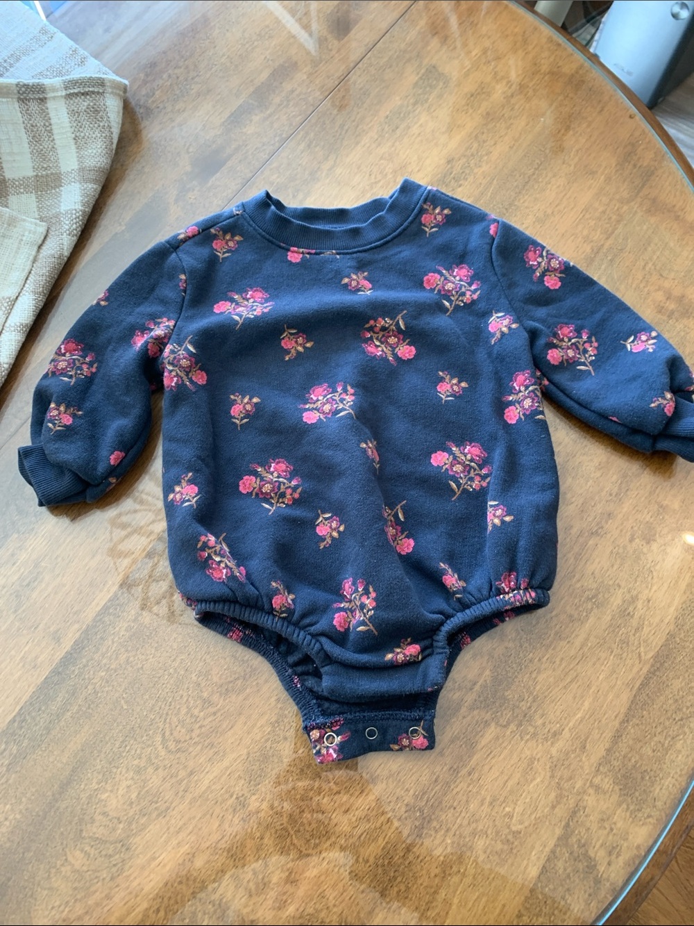 Old Navy Navy One-Piece Bodysuit with Pink Floral Print